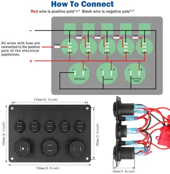 5 Bandă 12V ON-OFF Mașină de Comutare cu LED Comutator Basculant Panoul de Întrerupător de Circuit 4 in 1 Voltmetru Digital Dual USB Încărcător de Țigară Lumina