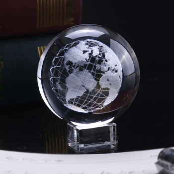 60/80/100mm Pământ 3D Model în Miniatură Gravate cu Laser glob de Cristal Glob de Sticlă Cristal Meșteșug Ornament Decor Acasă Sfera Cadou