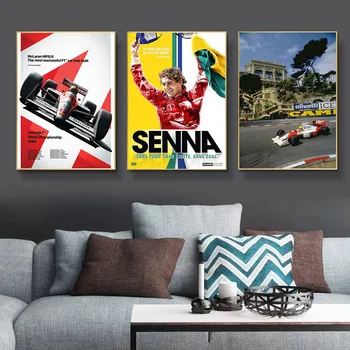 Ayrton Senna F1 Formula de Legenda Stele Campion Masina de Curse Panza Pictura de Epocă Postere si Printuri de Arta de Perete Poza pentru Decor Acasă