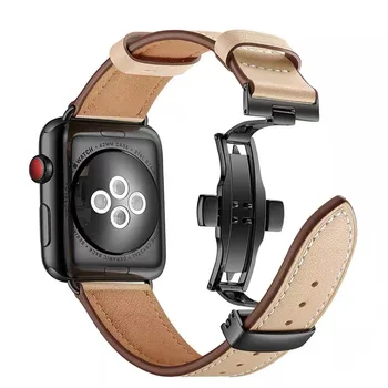 Bandă de piele pentru Apple Watch Seria 5 4 3 44mm 40mm Negru incuietoare Fluture brățară Brățară Curea pentru iWatch 5 watchband 42mm 38mm