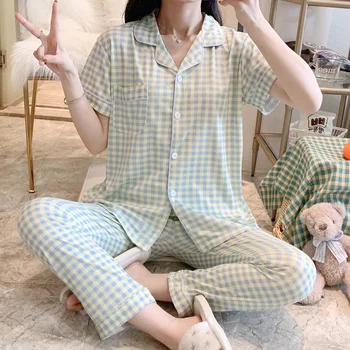 CAIYIER 2021 Nou Clasic Pijama Set de Vara pentru Femei îmbrăcăminte de noapte cu Maneci Scurte Coreea Minimalist Liber Sleepwear Homewear Costum