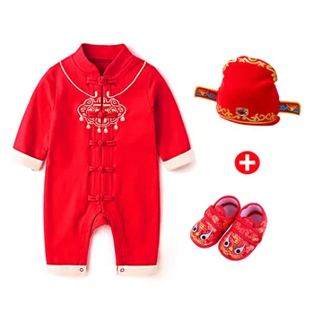 Chineză tradițională de înaltă calitate baietel haine de bumbac salopeta buton baby salopeta + Anul Nou pălăria + sosete set