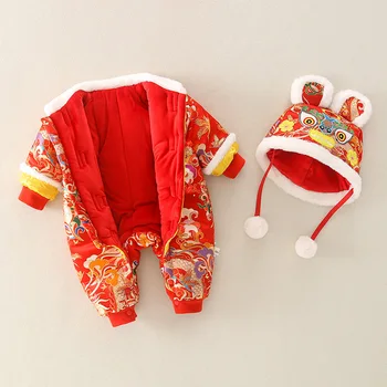 Copilul Nou-Născut Witer Haine Groase Roșu De Anul Nou Festivalul De Primăvară Salopetă Tinuta Stil Chinezesc Tang Costum Baietel Fata Cu Mâneci Lungi