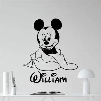 Disney Mickey Mouse-Autocolant de Perete Personalizat Numele de Vinil Autocolant Camera pentru Copii Băiat Dormitor accesorii Arta de Perete Pepinieră Decor de Perete