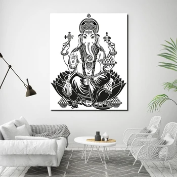 Domnul Ganesha Negru Și Alb Pictura Panza Printuri Living Home Decor Modern Arta De Perete Pictură În Ulei Postere Imagini