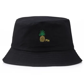 Drăguț Stil Coreea Femei de Fructe Tropicale Găleată Pălărie Broderie Ananas Pescuit Pălărie Portocaliu Negru-Roz