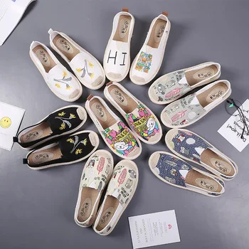 Femei Casual 2019 Femeie Plat Pantofi de Panza pentru Print Adidas Rotund-Deget de la picior Pantofi Albi Femeie Slip-on Pantofi Platforma Zapatillas Mujer B7