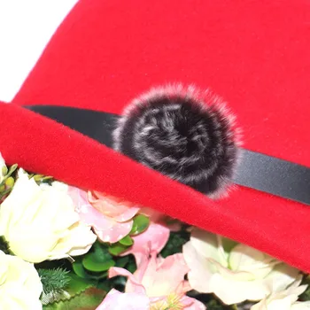 Femei De Iarnă Elegant Blana De Iepure Hairball Simțit Pălărie Melon Cloche Cadou De Crăciun Ține De Cald Moda De Tineret Lână Pălărie De Flori Lucrate Manual