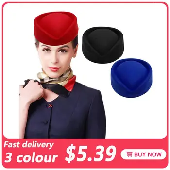 Femei Nou Elegant Companie Aeriană Stewardesă Cadet Formale Uniformă Pălărie Capace Accesoriu Lână Simțit Cazemata Aer Hostess Bereta Pălărie Capacul De Bază