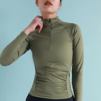 Femei Yoga Camasa Slim cu Fermoar Guler de Fitness Rulează Tricouri Sport Sală de sport Topuri cu Mâneci Lungi Degetul mare Gaura tricouri Respirabil Tricou