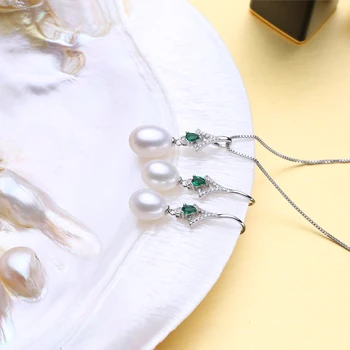 FENASY Perla Seturi de Bijuterii Coliere de Perle Naturale Pentru Femei Partid Design Smarald Picătură Cercei cu Pietre Verzi Set Inel