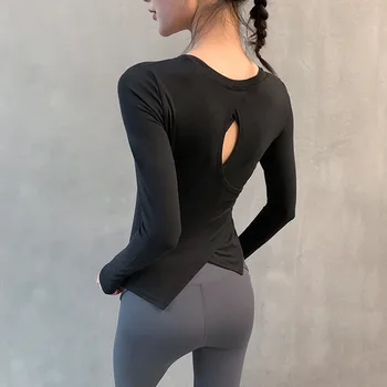Fete Sexy cu Maneci Lungi Yoga Top Nouă Puncte de Femei de Top Cruce Înapoi Antrenament de Fitness de Top de Funcționare Sport T-shirt de Formare Sport
