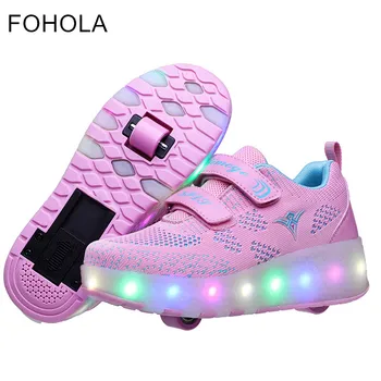 FOHOLA Noi Copii a Condus Pantofi Fete Pantofi Două Roți Luminos Adidasi Light Up Heely Led Pantofi de Skate Role Pentru Fete
