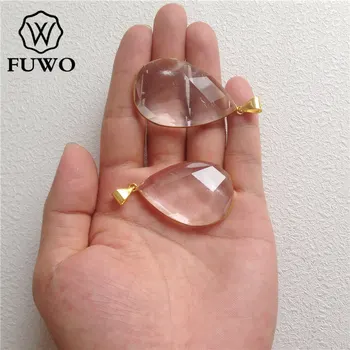 FUWO Moda Fațete Clar Cuarț Pandantiv Cu Aur de 24K prin Galvanizare Alama Bezel Waterdrop Cristal Pentru Femei Bijuterii Face PD205