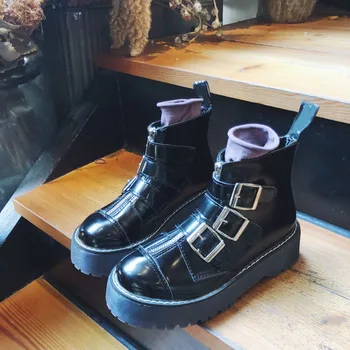 Harajuku Punk Martin Cizme Femei Pantofi Gotic Cataramă Frontal Cu Fermoar Student La Design Vintage Cizme Scurte 2020 Streetwear Platforma