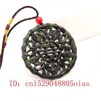 Natural Negru Verde Chinezesc Jad Liliac Pandantiv Colier Obsidian Bijuterii Farmec față-verso Gol Sculptat Amuleta Cadouri pentru Femei