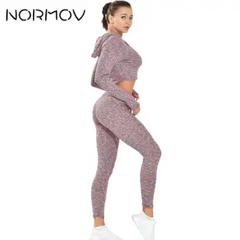 NORMOV Femeie Yoga Seturi de Fitness Jambiere fără Sudură Culturilor Topuri Pentru Femei din Două Piese Set de Funcționare Trening Femei Seturi de Tricouri Pantaloni