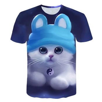 Pe Pisică Alb T-shirt fete Baieti 3D Cat Noroc de Imprimare tricou copii Vară mâneci scurte Anime Harajuku Girls Topuri Teuri Picătură Navă