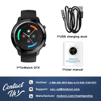 TicWatch GTX Fitness Smartwatch pentru Android &IPhone de Viață a Bateriei IP68 rezistent la apa de Monitorizare a ritmului Cardiac Urmărire Somn