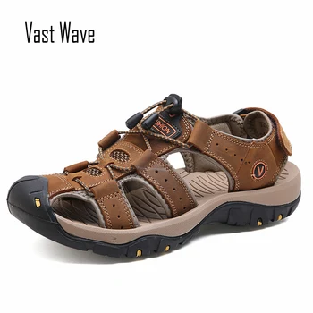 VASTWAVE 2019 Noi Dimensiuni Mari din Piele piele de Vacă Bărbați Sandale de Vara de Calitate Papuci de Plaja Adidasi Casual în aer liber Pantofi de Plaja