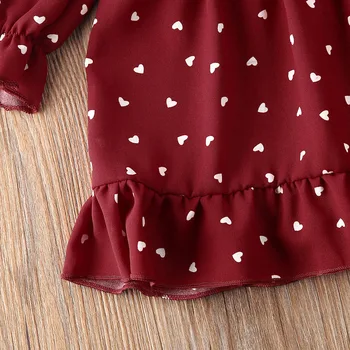 Vânzare fierbinte Roșu Inimile Polka Dot Imprimare Copil copil Copil Fete Mult Zburli Rever Princess Party Tutu 2020 Valentine ' s Day Dress