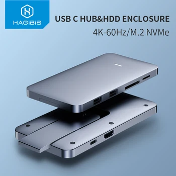 Hagibis USB-C Hub cu M. 2 Hard Disk Cabina pentru MacBook Pro de Tip C SSD Caz cu USB 3.1 PD 4K HDMI compatibil cu SATA SD/TF