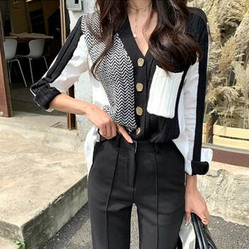 Mozaic Desigual Tricotate Cardigan Trunchiate Pulover Gilet Femme Manche Longue Stil Coreean Femei Supradimensionat Lazy Oaf Toamna 2020