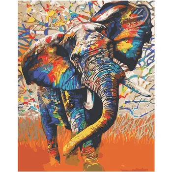Pictura De Numere DIY Dropshipping 40x50 50x65cm Pășuni culoare elefant Animale Panza de Nunta de Decorare Arta de imagine Cadou