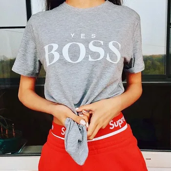 Manubeau Femei Top de Vara cu Maneci Scurte Tee cămașă Femme Elegant Doamnelor Da Boss Scrisoare de Imprimare Bumbac Tricou Harajuku femei T shirt