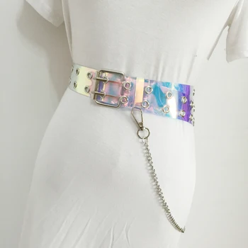 Moda Multi-color din plastic Transparent curele pentru femei Dublu cataramă de metal metal lanț curele pentru blugi casual, talie accesorii
