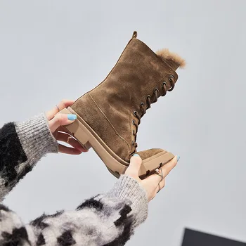 SWYIVY din Piele Cizme de Zapada pentru Femei Blana de Pluș Pantofi Cald Iarna 2019 Feminin Domingues Cizme Glezna Pantofi Negri Pentru Femei Cald