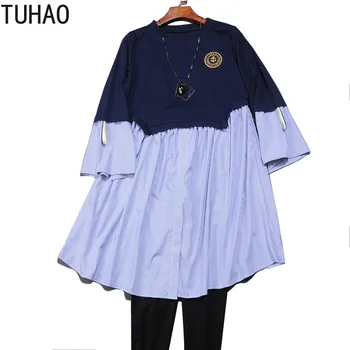 TUHAO Femei Mozaic Bluza Lunga Tricou Plus Dimensiune 4XL 5XL 3XL Femei Acopere partea de Sus pentru Femei Bluze Lungi Haine de sex Feminin WM18